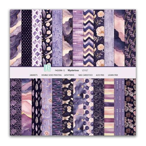 Scrapbook Paper Floral Patterned Paper, 24 Sheets/24 Designs Double Sided Decorative Craft Papers, MIATTCLD Colorful Scrapbooking Papers for Junk Journals DIY Cards Album Decoration (Purple, 12x12 IN)