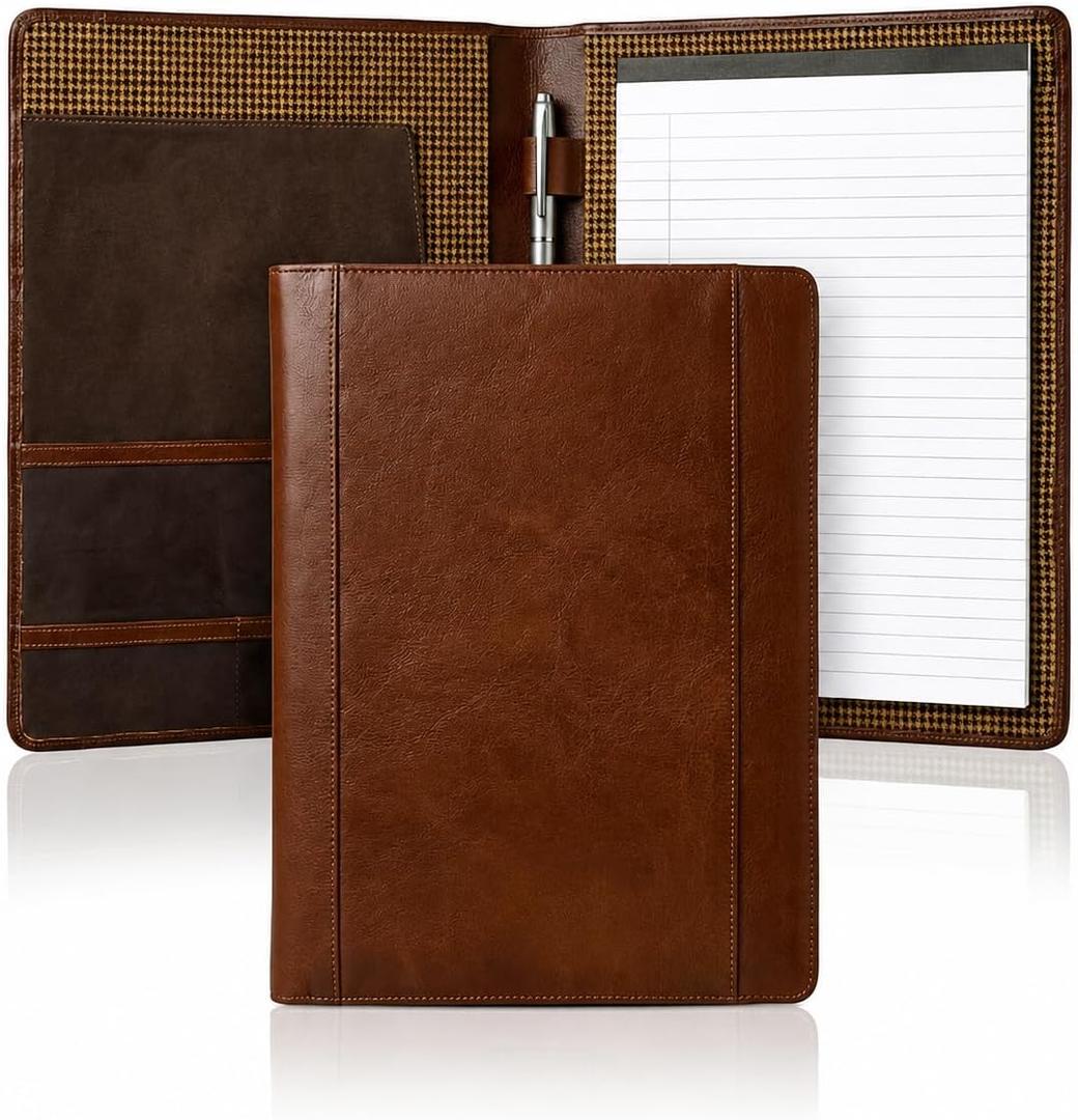 Genuine Leather Portfolio Padfolio Resume Folder for Men & Women