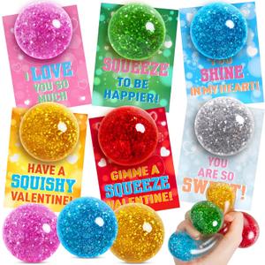 Valentines Day Cards for Kids School, 24 Pack Valentines Day Gifts for Kids, Valentines Cards for Kid Classroom with Stretchy Balls, Valentines Party Favors Exchange Gift for Boys Girls