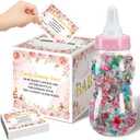 Glenmal 52 Pcs Baby Shower Games Gift Sets Large Baby Bottle for Shower Game Guess How Many Candies Decorations for Gender Reveal(Flower)