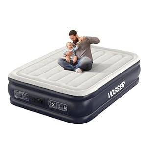 VOSSER Air Mattress Full with Built in Pump,18'' Inflatable Mattress of Upgraded Vertical Beams,Self Inflatable/Deflation Blow Up Mattress in 3 Mins,Flocked Top Airbed with Carry Bag for Home, Camping
