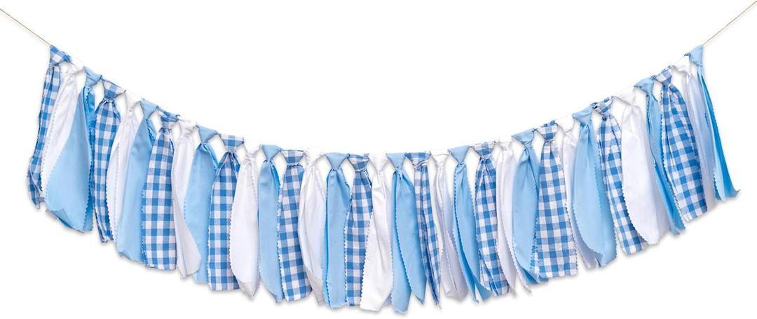 Blue and White Gingham Banner/Garland - First Birthday High Chair Banner,Gingham Garland For Baby Shower,Wall Hanging, Nursery Decor,Party Garland, Decorative Fabric Bunting, (blue)