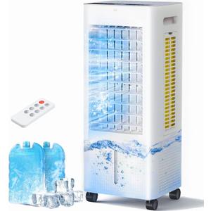 Evaporative Air Cooler with Remote & Timer, 2200+ CFM Portable Fan That Blows Cold Air for Large Room, Home Office, Bedroom - 2.1Gal High-Capacity Tank, 3 Modes, Whisper Quiet 30dB & Sleep Mode (White)