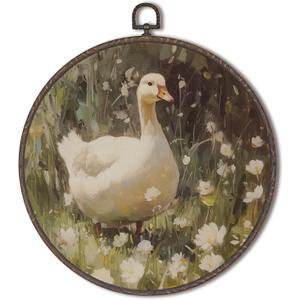 XNXLDYLH Rustic Goose Duck Nursery Round Framed Wall Art Decor, Vintage Goose Cottagecore Bathroom Hanging Wall Decor Decorations, Modern Farmhouse Canvas Prints Wall Art Pictures Paintings, 10x10Inch