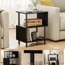 Frylr Small Side Table, End Table and Nightstand with 3-Tier Wood Shelves, Sturdy Metal Frame with 44 LBS Capacity per Shelf, Easy to Assemble for Living Room or Bedroom, Black -15.7"D x 11.8"W x 19.8"H