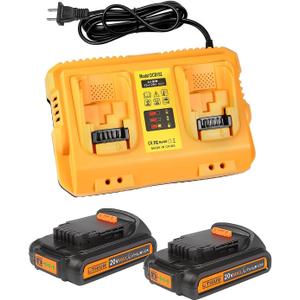 2-Pack 3.0Ah Battery Replacement for Dewalt 20v Battery with DCB102 Battery Charger Station (Yellow)