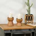 NIKKY HOME Farmhouse Wooden Candle Holders Set of 2, Rustic Solid Wood Pillar Candlesticks Pedestal, Fireplace Mantle Table Centerpiece Decor, Brown