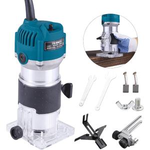 Wood Router,Router Tool Wood Trimmer Router Electric Hand Trimmer Laminate Milling Engraving Hand Machine Joiner Tool Electric for Slotting Trimming Carving 110V 800W 30000R/MIN(Blue)