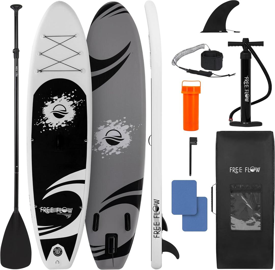 SereneLife Inflatable Stand Up Paddle Board with Premium SUP Accessories  Wide Stable Design with Non-Slip EVA Deck Pad for Adults and Youth of All Skill Levels (Black and Gray)