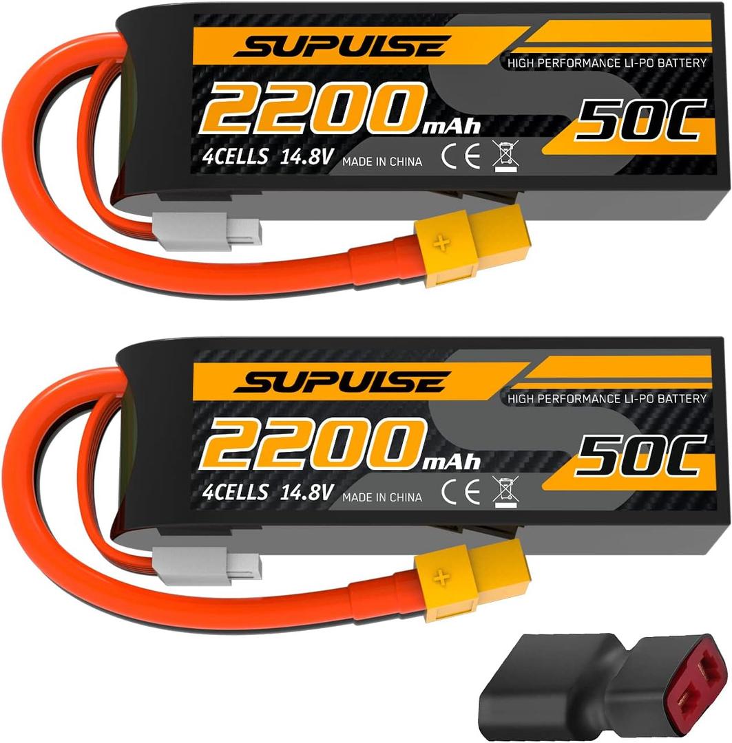 SUPULSE 4S Lipo Battery 14.8V 2200mAh RC Battery Soft Case 50C with XT60 Plug T Plug for Airplane Helicopter RC Boat RC Car Truck(2 Packs)