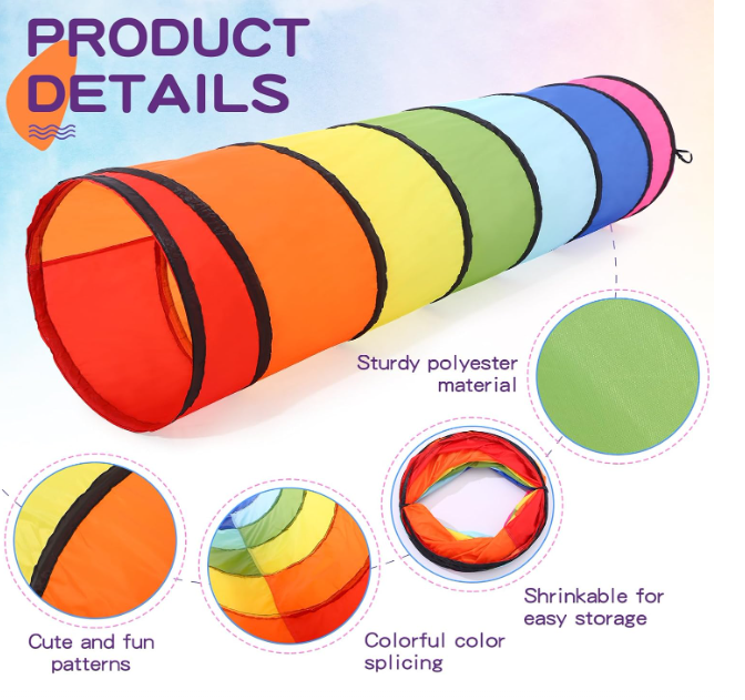 Simgoing 2 Pcs Play Tunnel for Kids Toddlers 6ft Multicolored Crawl Tunnel Play Tent for Baby or Pet Collapsible Gift for Boy and Girl Indoor and Outdoor Game(Classic)