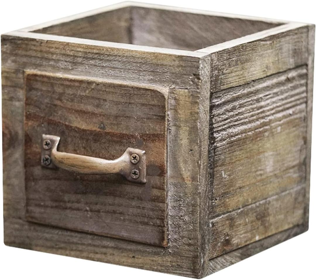 Country Style Wood Planter Box [1-Drawer] Rustic Wooden Flower Box - 5.5"x5.5" Square Planter - Small Wood Crates Unfinished Succulent Planters - Decorative Wooden Boxes for Flower Arrangements