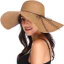 Lanzom Womens Wide Brim Straw Hat Big Floppy Foldable Roll up Cap Beach Sun Hat UPF 50+