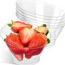 20 Pack 6 oz Angled Plastic Serving Bowls, Small Disposable Appetizer Bowls Clear Party Buffet Containers for Desserts, Ice Cream, Salads, Snacks, Chips, Popcorn