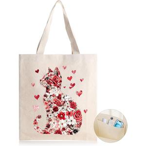 Joybloks Cute Cat Aesthetic Tote Bag Gifts for Women, Best Unique Cat Lovers Pet Owners School Library Book Canvas Bag for Girls w/ Magnetic Buckle & Interior Pocket