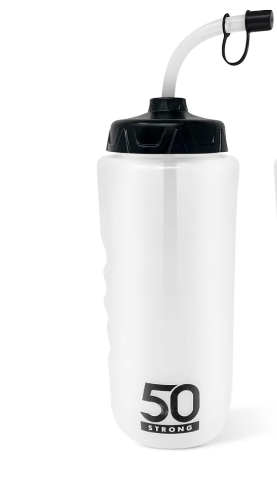 50 Strong 1 Liter Water Bottle with Straw – 1-Pack Easy-Squeeze Sports Bottles with Long Straw & Built-In Finger Grip – BPA-Free – Made in USA – Ideal for Hockey, Football, Lacrosse & Boxing