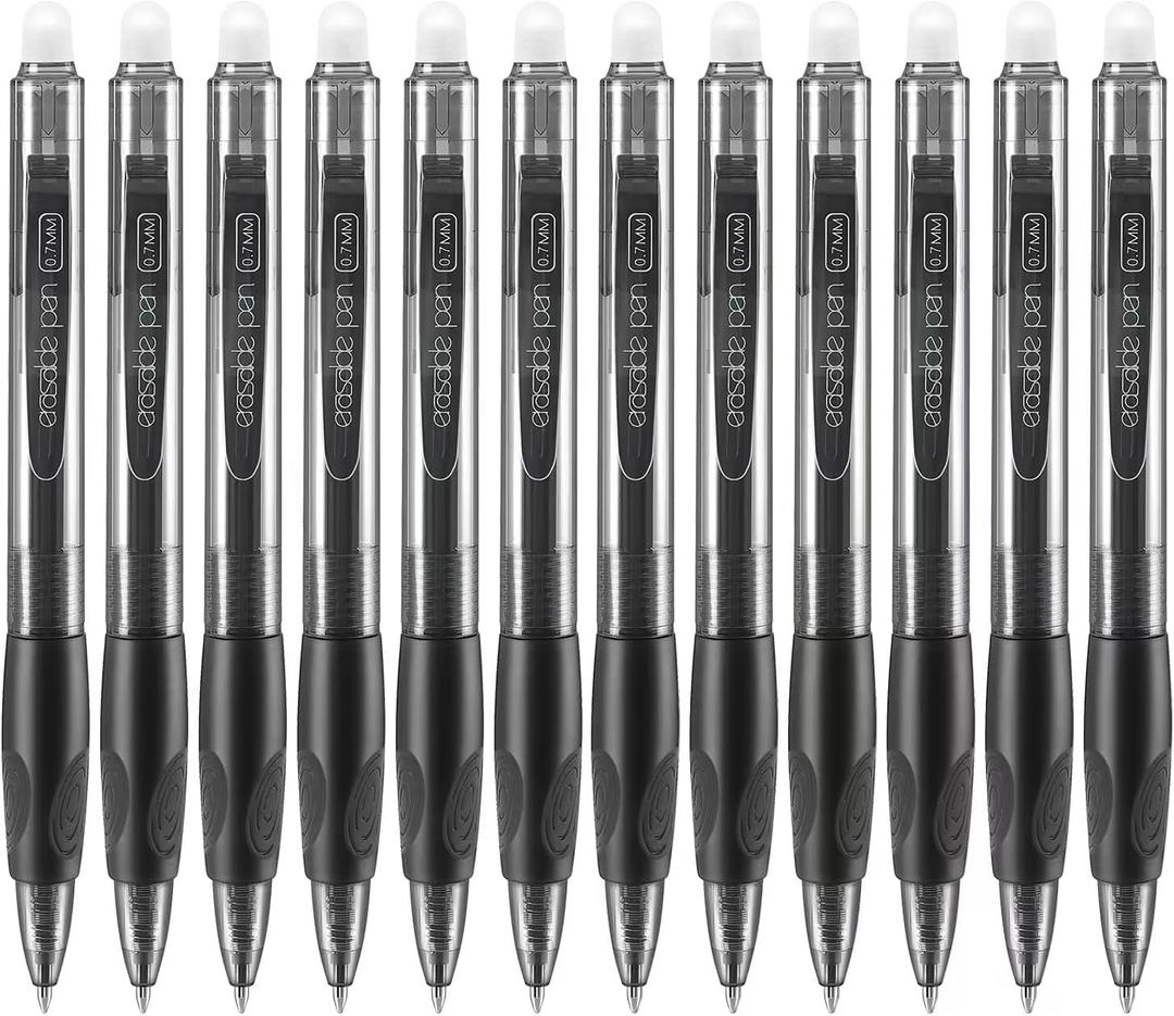Aozora Erasable Pens Click Fine Point 0.7 mm Retractable Erasable Gel Pens for Completing Sudoku and Crossword Puzzles 12 Pack (Black)