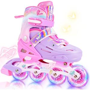 2PM SPORTS Inline Skates for Kids Boys Girls Ages 5-8 8-12 3-5 4-8 6-12 with Light Up Wheels, Adjustable Children's Roller Skates Blades for Toddler Beginner Youth Indoor Outdoor (Medium - Big Kid)