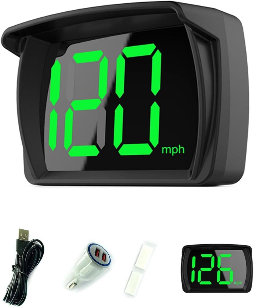GPS Speedometer HUD, Upgraded LED Large Font Digital Head-Up Display with MPH, for All Cars, Vehicles,Motorcycles,Bicycles - Plug & Play with USB Cable & Car Charger Adapter