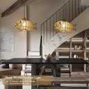 Woven Pendant Light Boho Chandelier Fish-Shaped Rustic Farmhouse Chandelier Hemp Rope Light Rattan Light Fixture for Dining Room Living Room Bedroom Kitchen Foyer(Bulb Included)