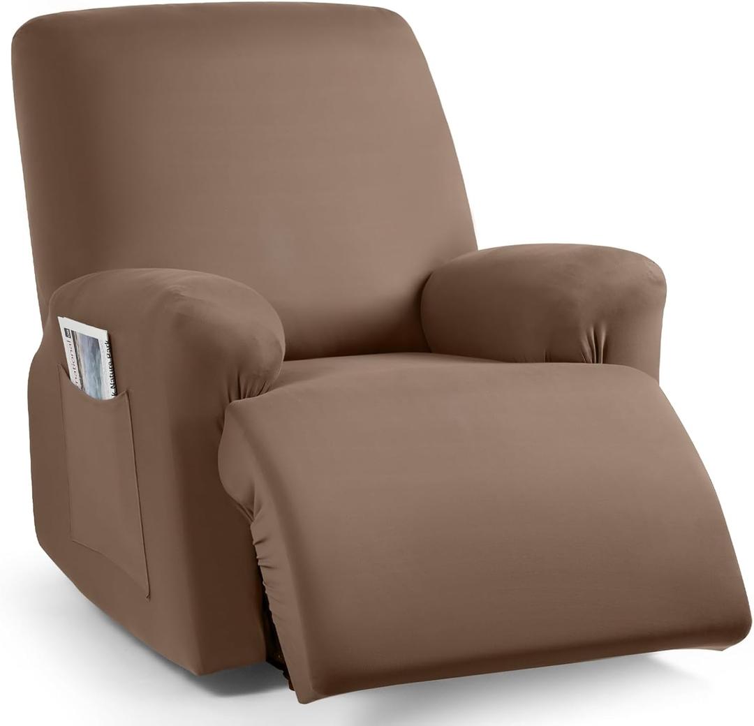 TAOCOCO Stretch Recliner Chair Covers 3-Pieces Solid Furniture Covers Recliner Cover for Reclining Chair Slipcovers Feature Fitted Soft Washable Recliner Sofa Covers (1 Seat, Light Coffee)