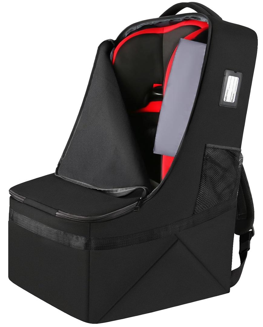 YOREPEK Padded Car Seat Travel Bag for Airplane, Gate Check Carseat Backpack for Air Travel, Baby Travel Essentials for Flying, Car Seat Stroage Cover Bag (All Black)
