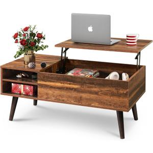 WLIVE Wood Lift Top Coffee Table with Hidden Compartment and Adjustable Storage Shelf, Lift Tabletop Dining Table for Home Living Room, Office, Rustic Oak (39.37"D x 19.69"W x 16.93"H, Retro Brown)