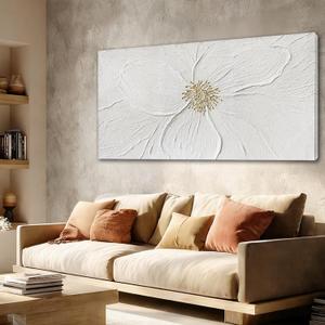 Elegant Floral Abstract Wall Art, Hand Painted Textured Canvas in Soft Ivory and Warm Neutral Tones with Subtle Gold Detail, Modern Wall Decor for Living Room or Bedroom, Ready to Hang, 2448 Inch