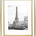 Isaac Jacobs 11x14 (Matted 8x10) Gold Mirror Bead Picture Frame - Classic Mirrored Frame with Dotted Border Made for Wall Display, Photo Gallery and Wall Art (11x14 (Matted 8x10), Gold)