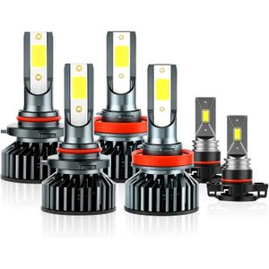 EMuna Fit for Chevrolet Silverado 1500(2007-2015) Chevy Silverado 2500 HD 3500 HD(2007-2019) Combo 9005 High Beam H11 Low Beam LED Headlight + 5202/H16 Fog Light Bulbs Kits,6000K Super Brighter