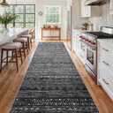 4x12 Washable Hallway Runner RugMoroccan Non-Slip Wide Runners for Entryway Kitchen Soft Modern Geometric Low-Pile Rugs for Living Room Thin Waterproof Carpet for Bedroom Bathroom Laundry(Black,4x12)