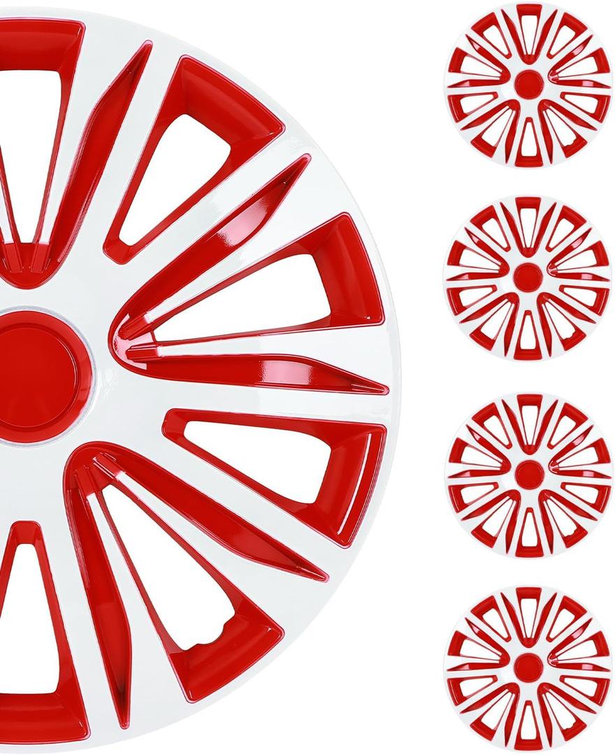 SCITOO Set of 4 Wheel Rim Cover Replacement 17 Inch Hubcaps for Cars Truck SUV Red & White
