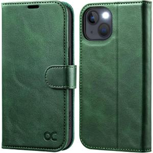 OCASE Compatible with iPhone 13 Wallet Case, PU Leather Flip Folio Case with Card Holders RFID Blocking Kickstand [Shockproof TPU Inner Shell] Phone Cover 6.1 Inch 2021 (Blackish Green)