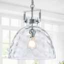 Glass Pendant Light, 13.8 Inch Single Hanging Ceiling Light with Adjustable Chain, E26 Base Oversized Hammered Clear Glass Kitchen Island Pendant Lighting in Polished Chrome for Dining Room, Entryway, 14 inches