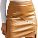 We1Fit Womens Fuax Leather Skirt High Waisted Bodycon Pencil Mini Skirts with Shorts (L)