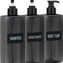 Segbeauty 16.9oz Shampoo Bottles Refillable Pump Bottle, 3pcs Shower Bottle Soap Dispenser with Labels, 500ml Gray Empty Plastic Square Shampoo Conditioner Dispenser, Body Wash Containers for Bathroom