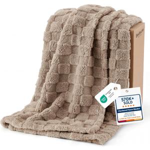 Bedsure GentleSoft Light Brown Throw Blanket for Couch - Checkered Fleece Blankets Gifts for Kids Girls, Cute Soft Cozy Throw for Bedroom Home Decor Gifts, 50x60 Inches