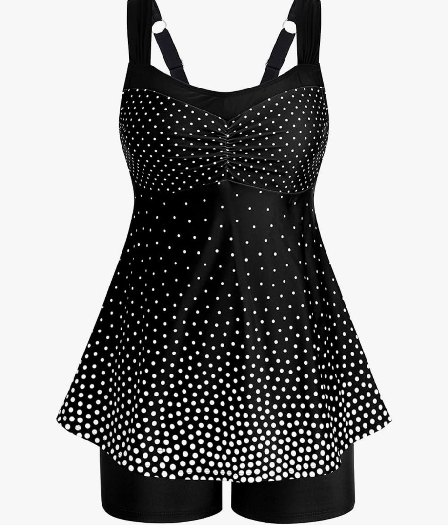 HUSKARY Tankini Swimsuits for Women Tummy Control Two Piece Bathing Suit Flowy Swim Tank Top with Boyshorts. XL