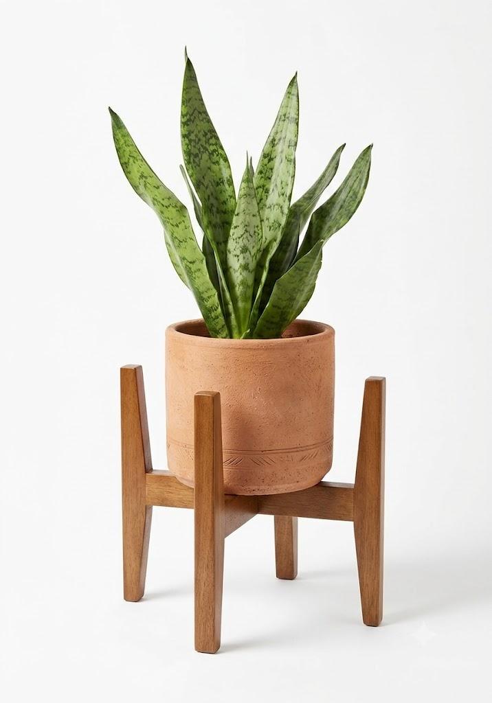 Mid-Century Modern Wooden Plant Stand – Adjustable Indoor Planter Holder