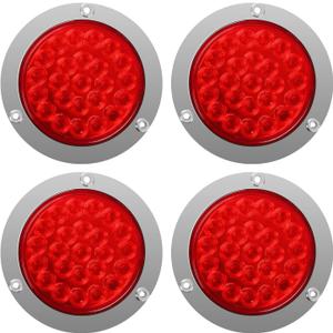 4" Round 24 LED Trailer Tail Light Stop Turn Signal Brake Marker Clearance Running Lights w/Chrome Bezels for Truck Trailer RV Jeep UTE UTV (Pack of 4) (4" Round-4PCS)