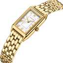 Gold Watches for Women with Vintage Rectangular Case,White Roman Dial,Stainless Steel Band,Adjustment Tool Included,Water Resistant
