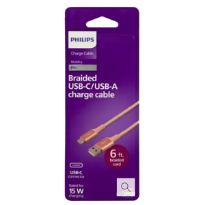 Philips Braided USB-C/USB-A Change Cable Pink