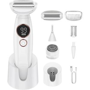 Shaver for Woman for Face, IPX7 Waterproof,White,3 in 1 Bikini Trimmer for Women, Electric Razors for Women with Display, Painless Bikini Trimmer, USB Charging, Electric Shaver for Woman