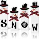 Christmas Snowman Decorations Indoor, Wooden Snowman Block Merry Christmas Sign, Let It Snow Winter Xmas Decor, Cute Xmas Tiered Tray Decorations Table Centerpiece for Mantel Home Holiday Decor