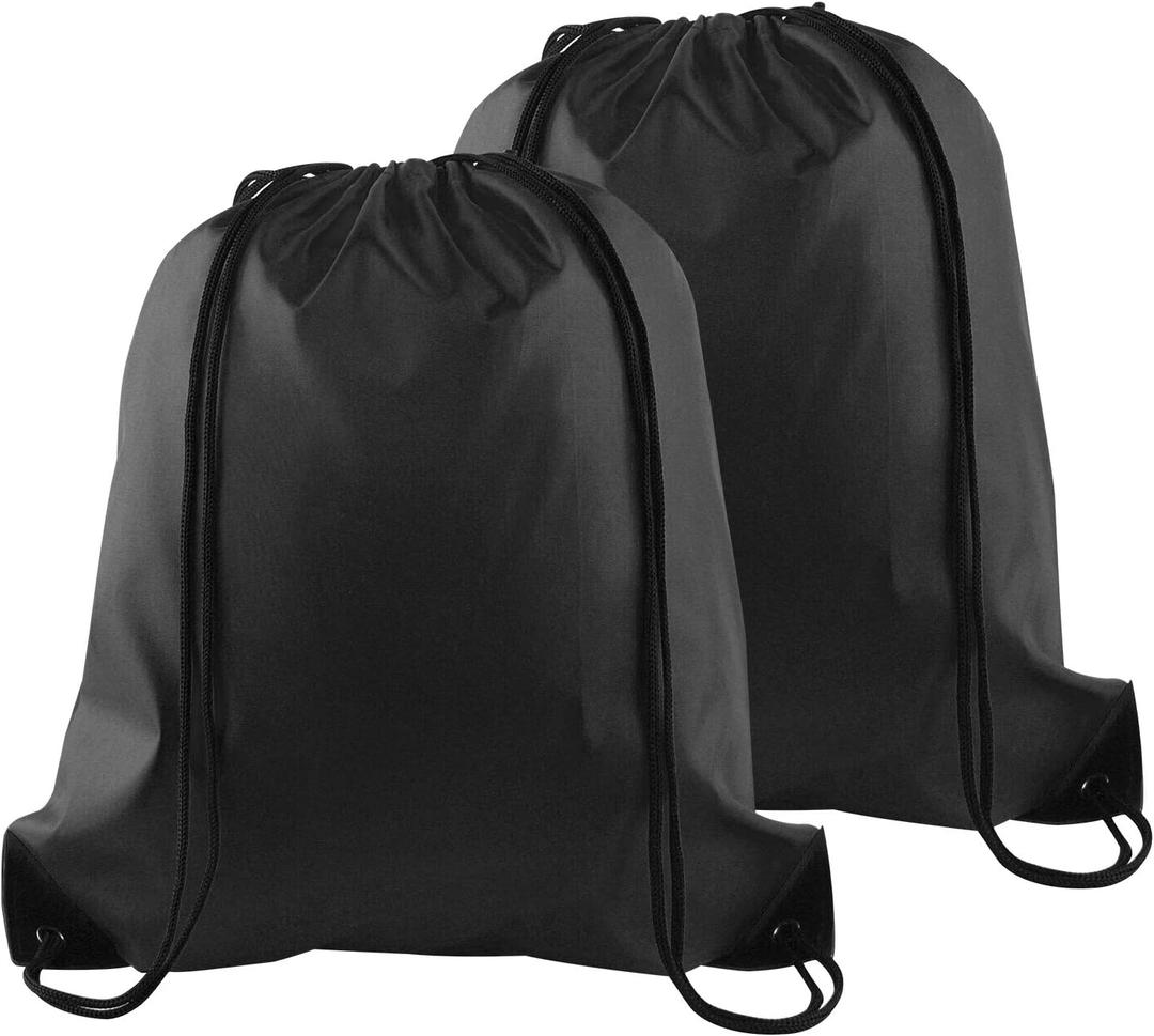 KUUQA 2 Pcs Drawstring Backpack Bags Sports Cinch Sack String Backpack Storage Bags for School Gym Traveling (Black)