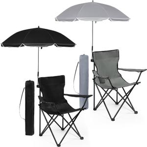 Anglechic 2 Pack Beach Umbrella Chairs Folding Camping Portable Beach Chairs with Canopy Shade Adults with Cup Holder and Carrying Bag for Camping Hiking Travel Picnic Outdoor Events (Black and Grey)