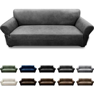Couch Cover Leather Look 3 Seater Couch Sofa Cover 1-Piece Sofa Slipcover Stretch Furniture Protector with Elastic Bottom & Pockets(Sofa, Grey)