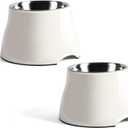 Fluffydream Elevated Dog Bowls, Prevention of Vertebrae Disease, Non-Slip With Stainless Steel Bowl, High Capacity Food Bowls (SnowWhite 2 Packs, L 860ML / 3 Cups)