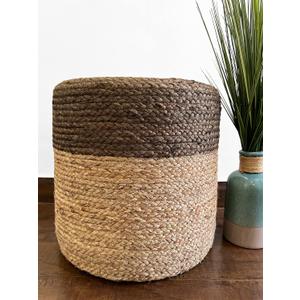 S & L Homes Pouf Ottoman - 100% Jute Braided Footrest Pouf Hand Knitted Traditional Cord Boho Pouffe for Living Room, Bedroom, Nursery, Patio, Lounge Colorblock - Natural Brown (16x16x16)
