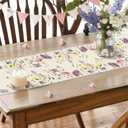 Watercolor Purple Floral Spring Table Runner ,Seasonal Butterfly Flower Summer Table Decoration for Kitchen Dinning Home Party 13x60 Inch